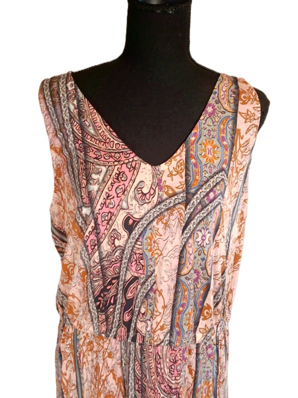 Lascana Boho Paisley Tiered V-Neck Maxi Dress - Pink Multi Size 14